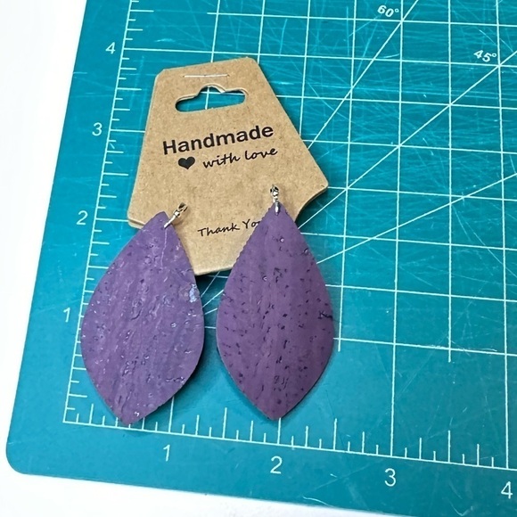 Purple cork earrings handmade - Picture 2 of 7